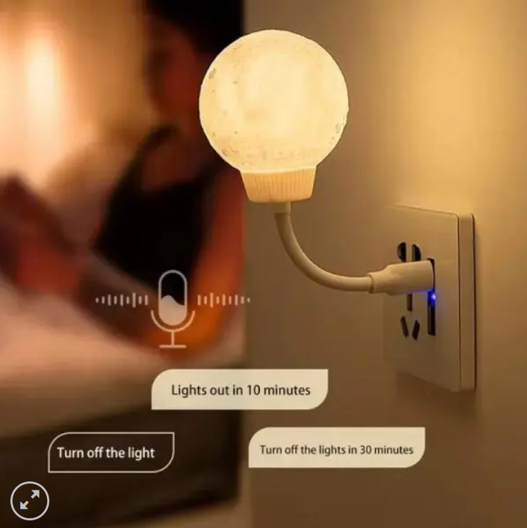 USB Voice-Controlled Moon Night Light – 3 Mode Rotating Ambient Lamp